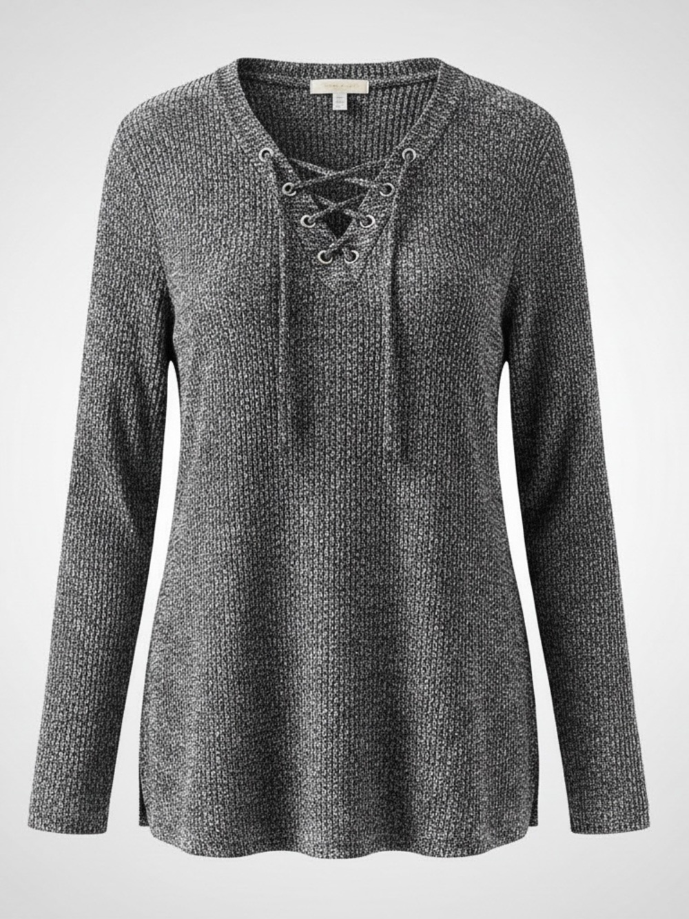 Chennault Women’s Ribbed Lace-Up V-neck Neck Sweater - Heathered Gray